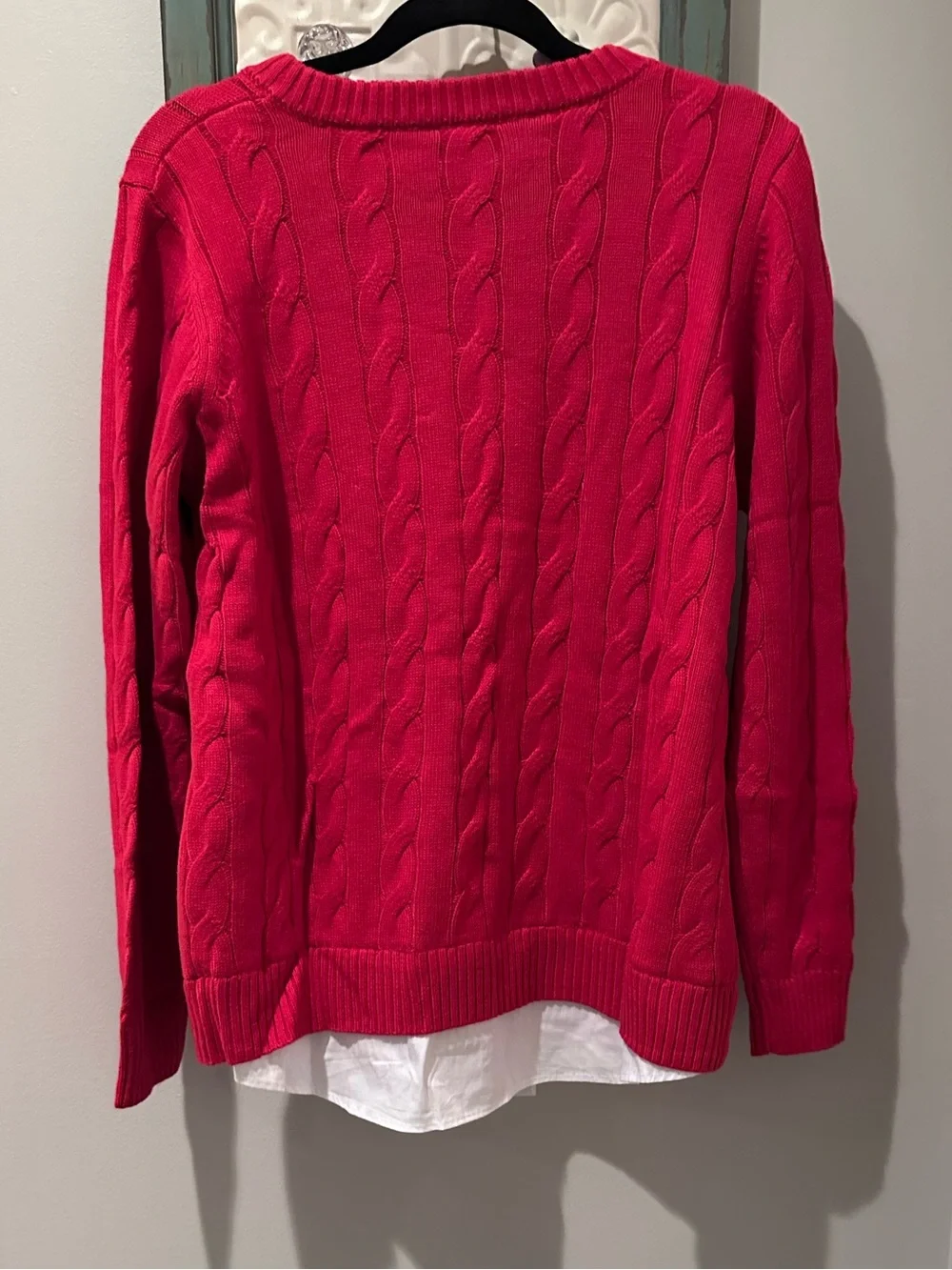 NWT d&Co Adaptive Red Cable Knit Layered Hem Sweater Medium - Picture 6 of 7